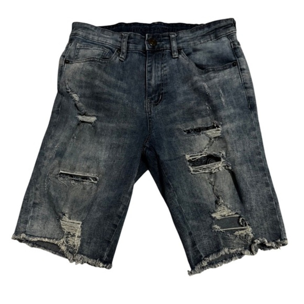 Rue 21 Premium Men's Distressed Denim Shorts Size 28 Blue Frayed‎ Hem